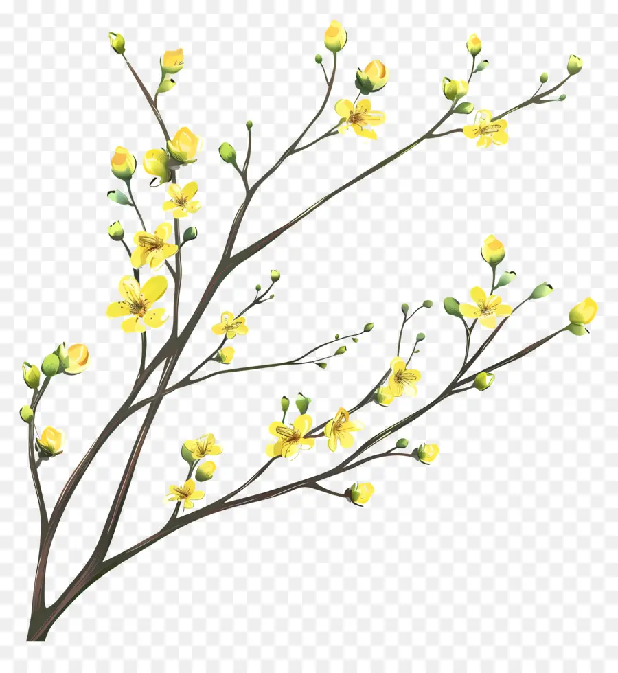Bunga Bunga Kuning Kecil，Cabang Pohon Berbunga PNG