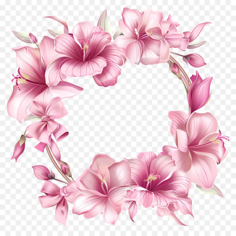Bingkai Bundar Bunga Merah Muda，Bunga Merah Muda PNG