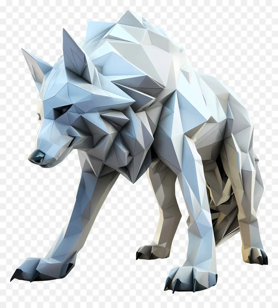 Serigala Putih，Patung Poligonal PNG