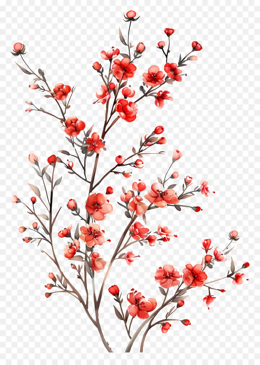 Bunga Bunga Merah Kecil，Lukisan Cat Air PNG