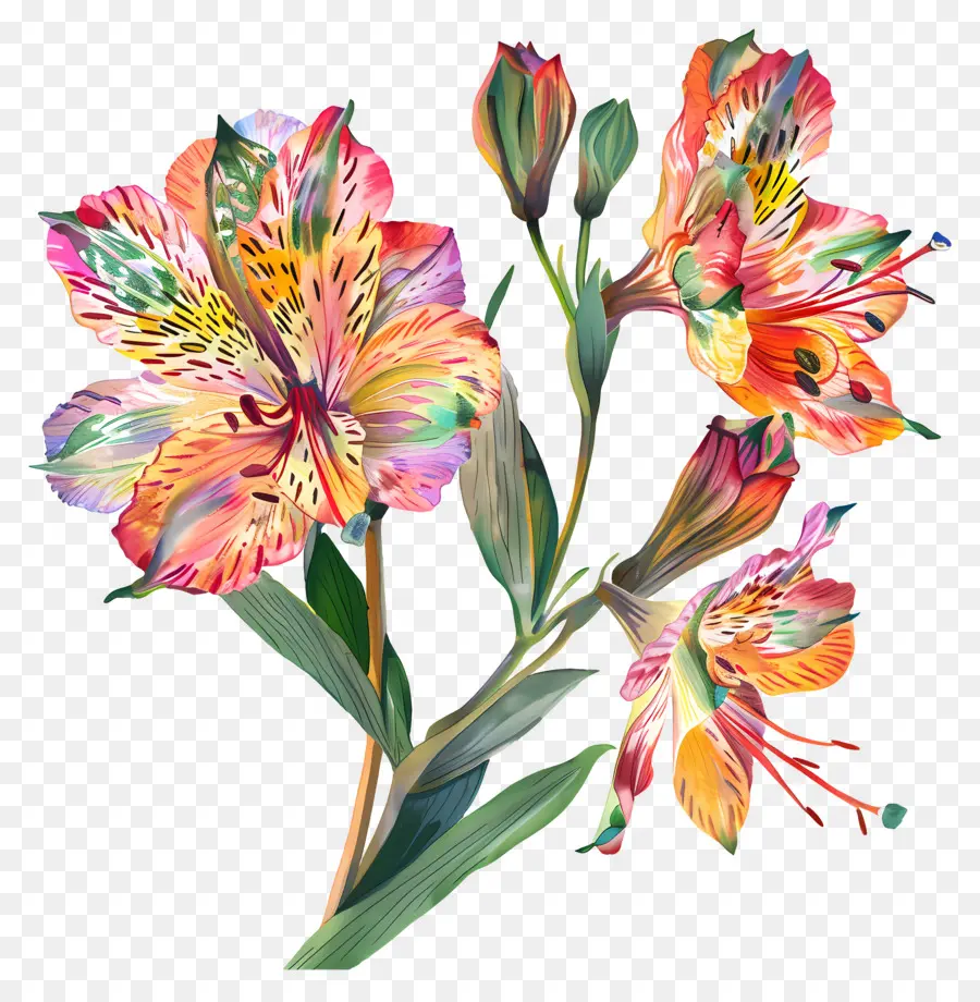 Bunga Alstroemeria，Bunga Berwarna Warni PNG