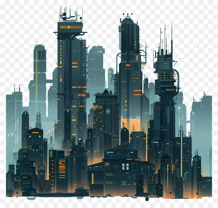 Cyberpunk Cityscape，Kota Futuristik PNG