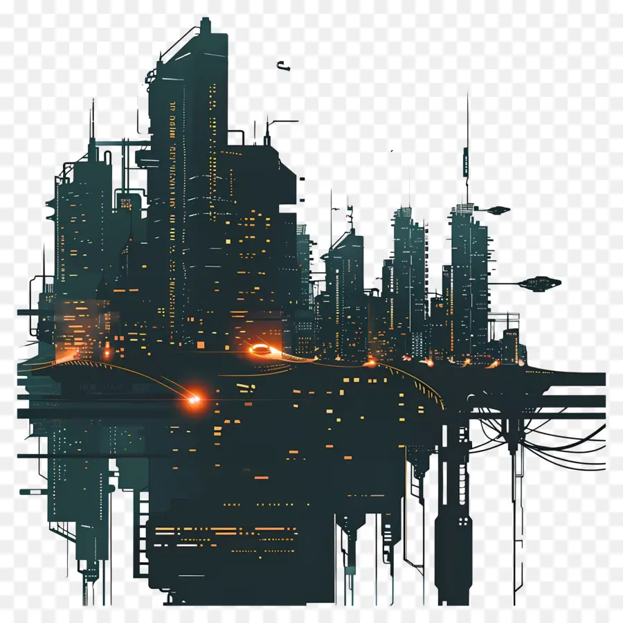 Cyberpunk Cityscape，Kota Futuristik PNG