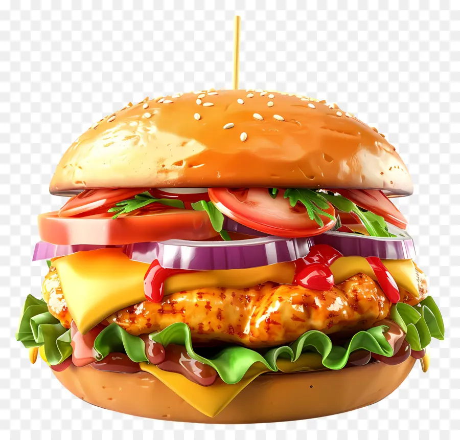 Burger Ayam，Hamburger PNG