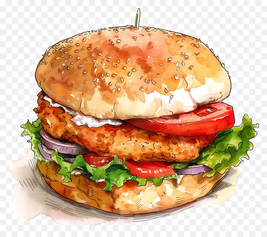 Burger Ayam，Hamburger PNG