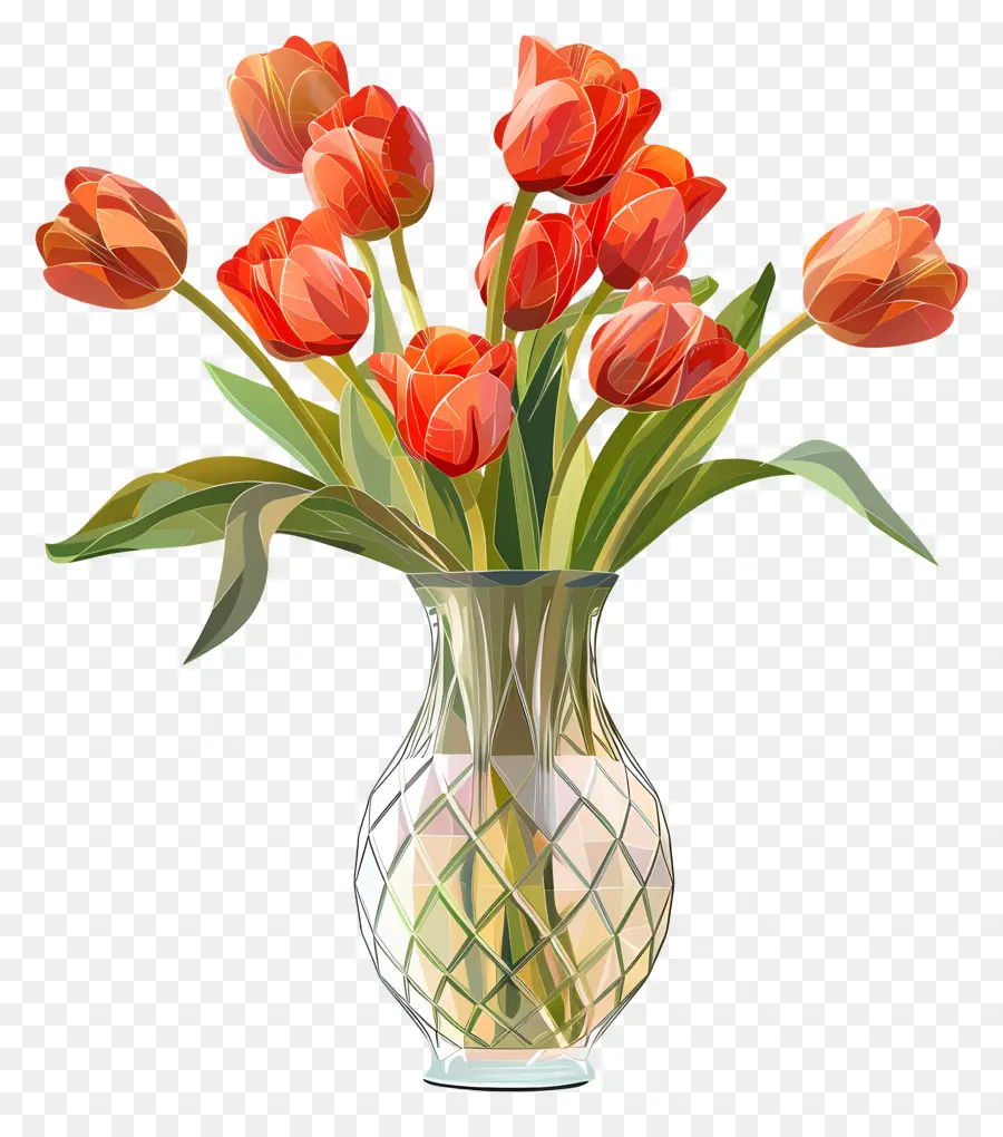 Vas Dengan Bunga Tulip，Vas Kaca PNG