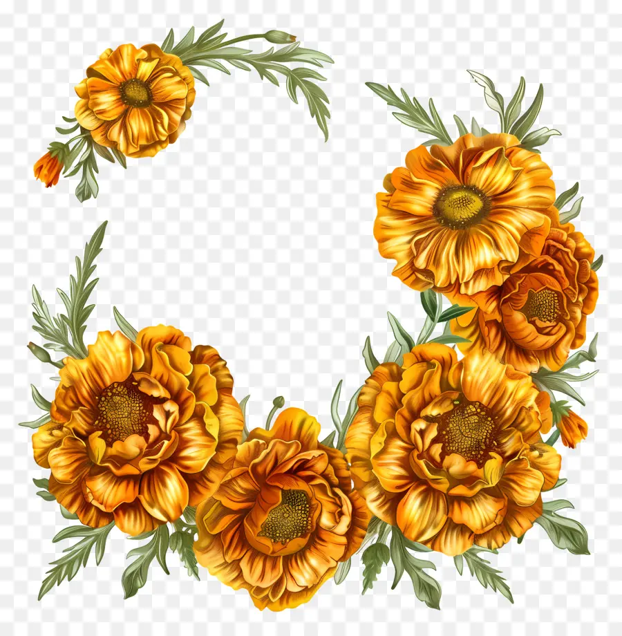 Toran Bunga Marigold，Bunga Kuning PNG