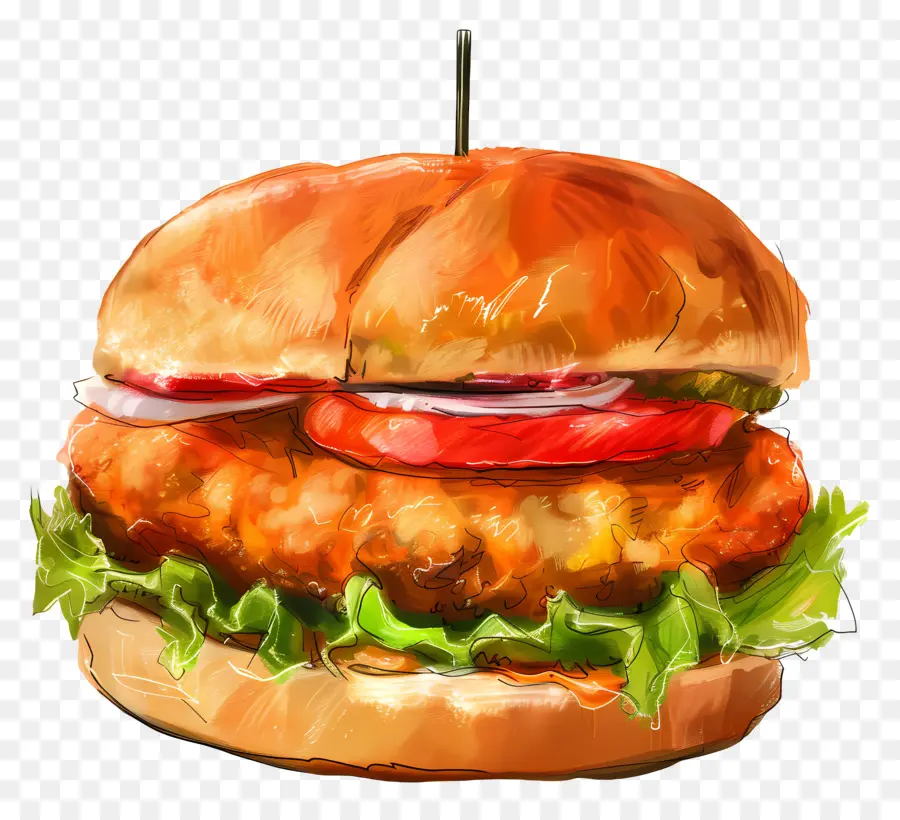 Burger Ayam，Sandwich Ayam PNG