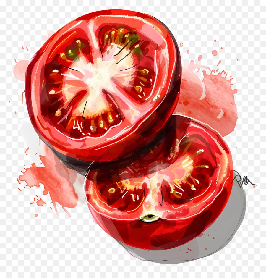 Irisan Tomat，Lukisan Cat Air PNG