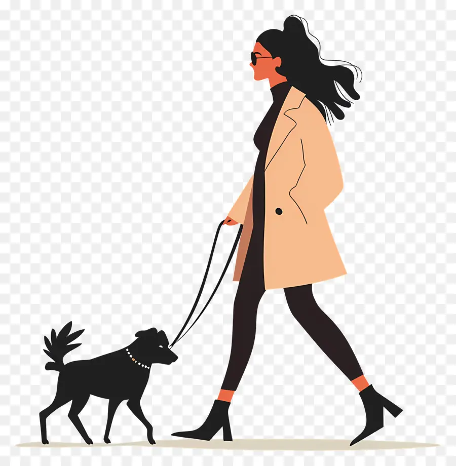 Wanita Berjalan Anjing，Anjing Dengan Tali PNG