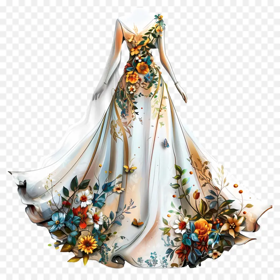 Gaun Pengantin Putih，Gaun Pola Bunga PNG