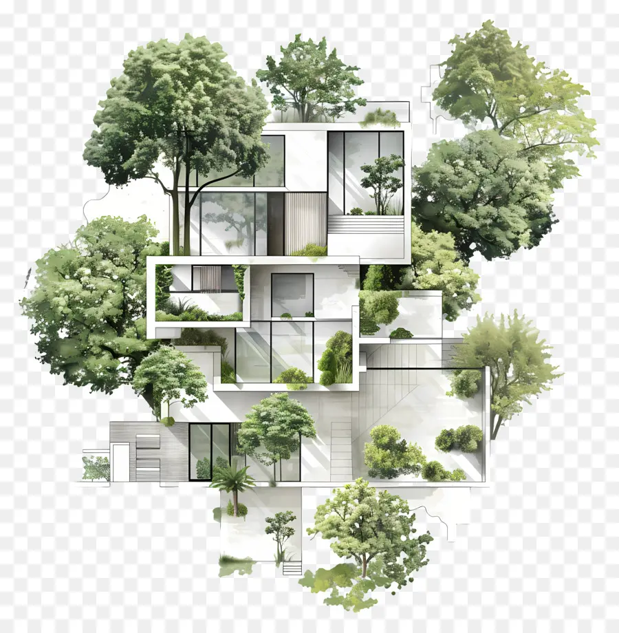 Rencana Pohon Arsitektur，Rumah Modern PNG
