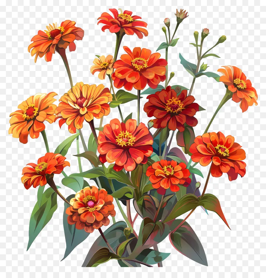 Zinnias Oranye，Karangan Bunga PNG