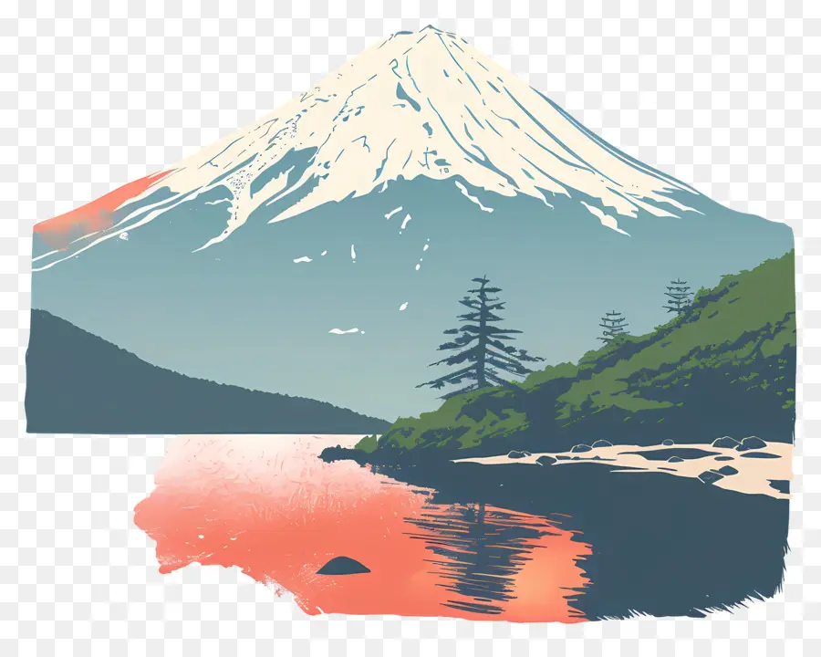 Gunung Fuji，Lukisan Pemandangan PNG