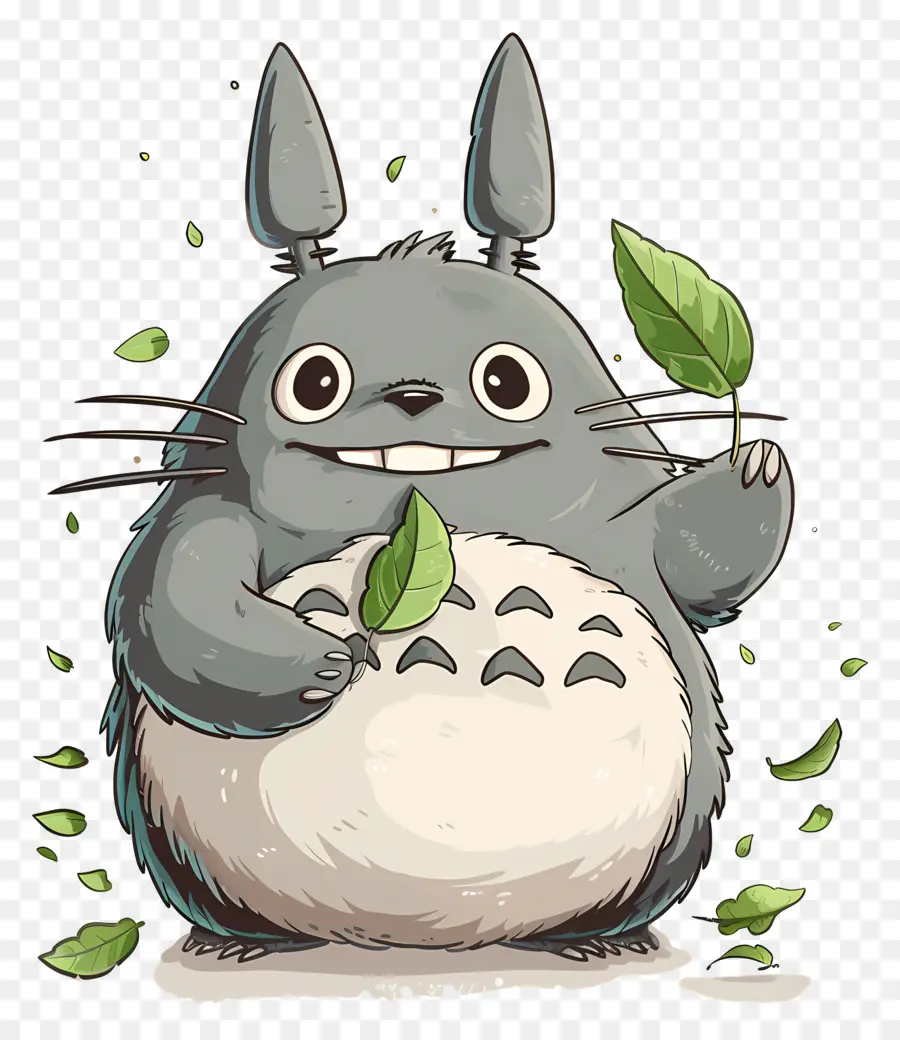 Totoro，Totoro Dengan Daun PNG