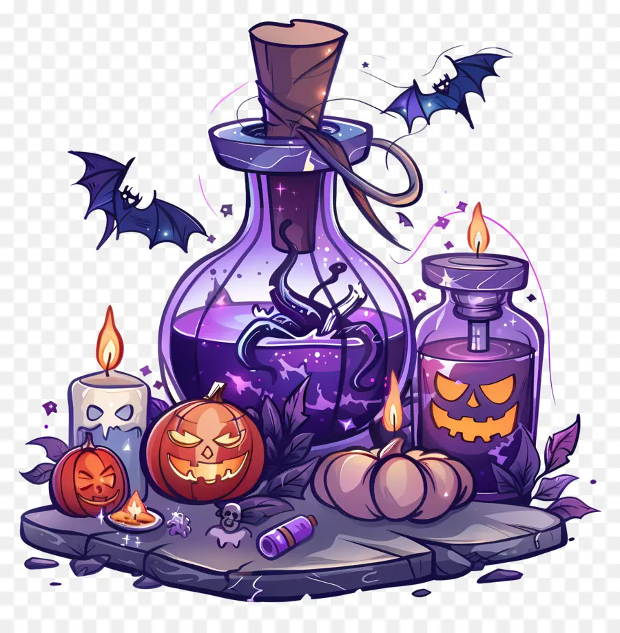 Botol Ramuan Halloween，Labu PNG