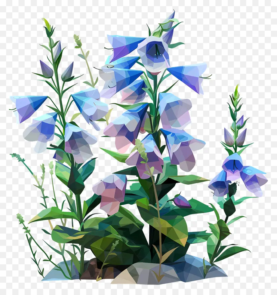 Seni Bunga Digital，Biru Bunga Bunga Liar PNG