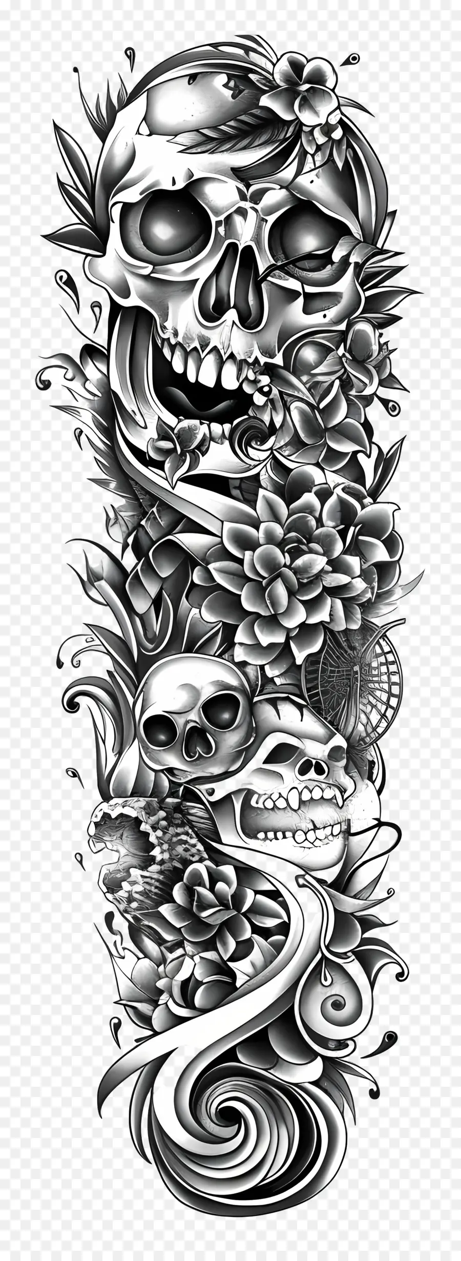 Lengan Tato，Skull Tattoo Desain PNG
