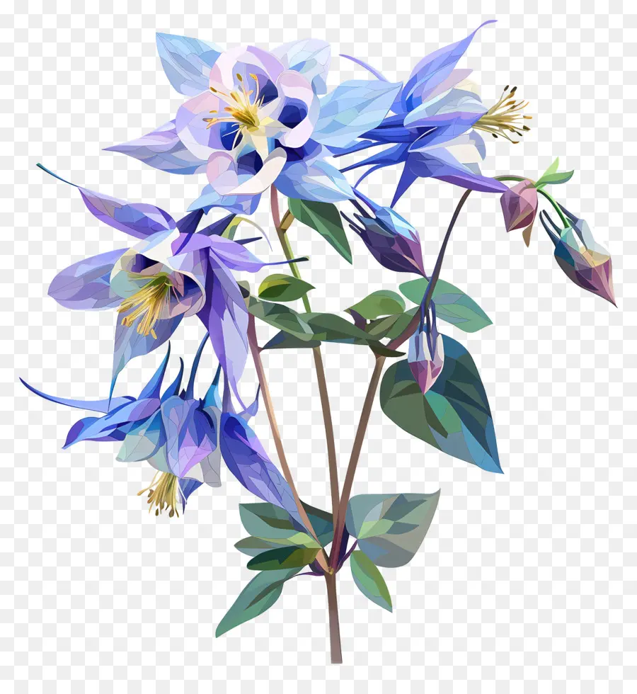 Digital Bunga，Bunga Columbine Biru PNG