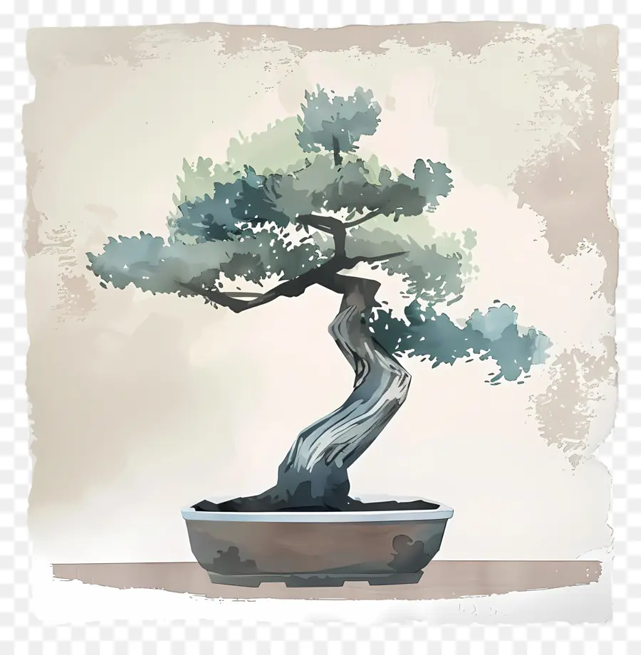 Pohon Bonsai，Lukisan Cat Air PNG