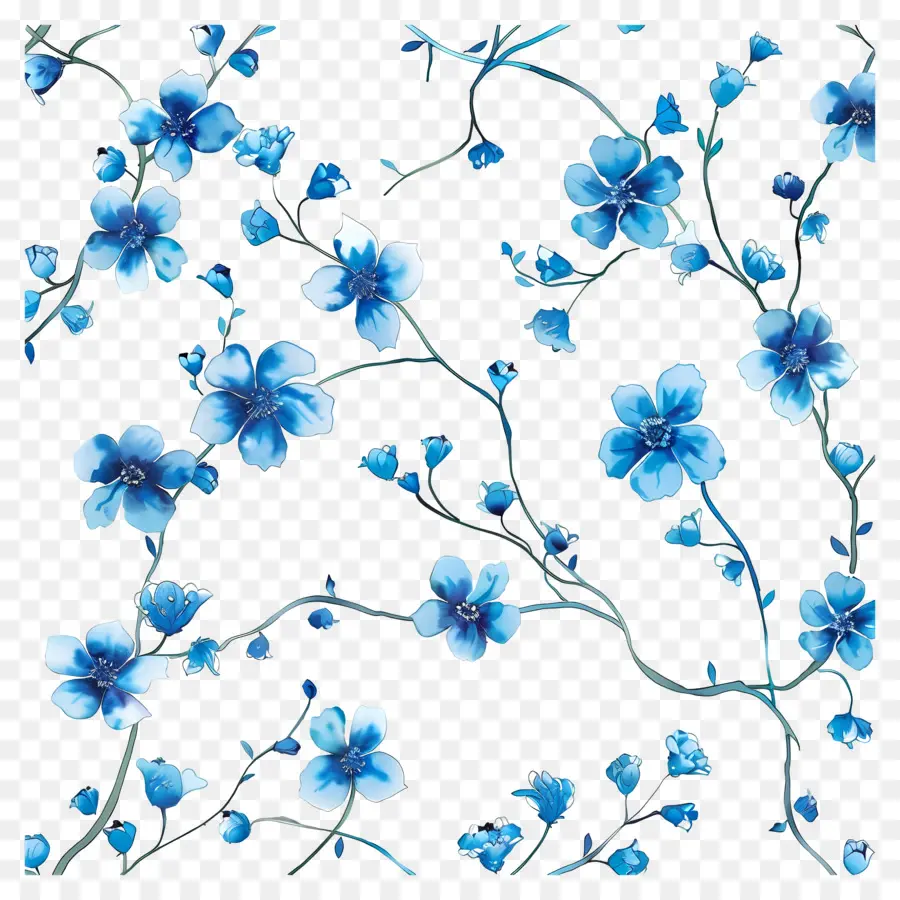 Bunga Bunga Biru，Lukisan Digital PNG