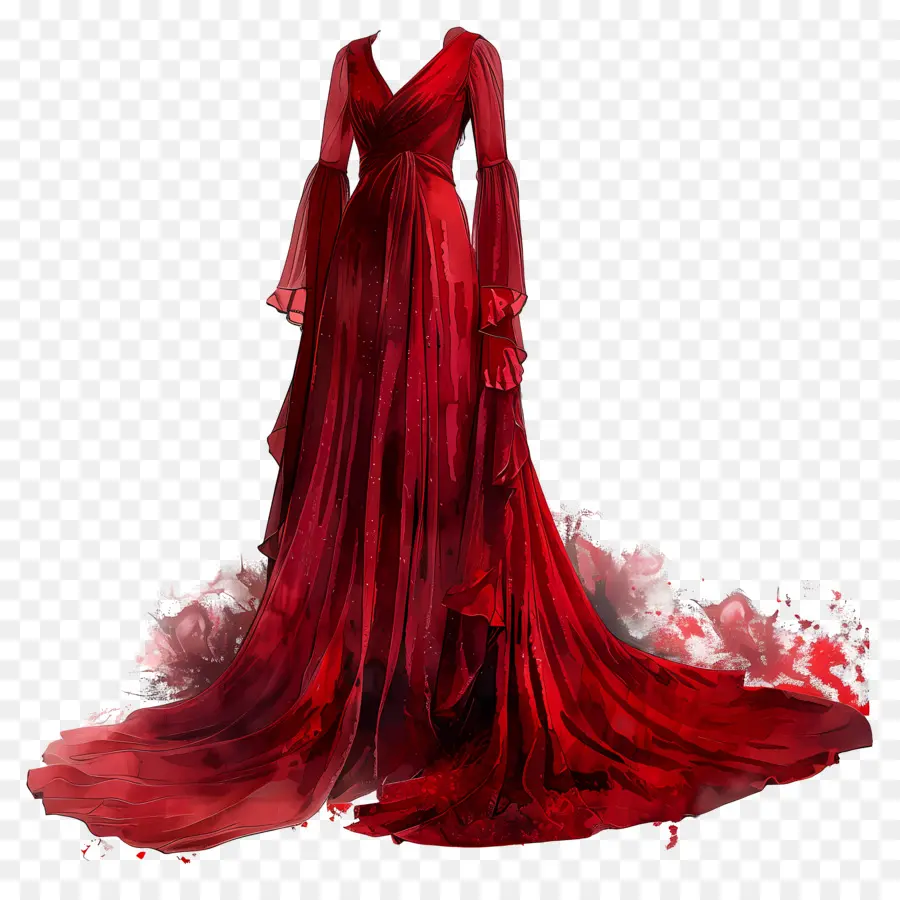 Gaun Pengantin Merah，Gaun Malam Merah PNG