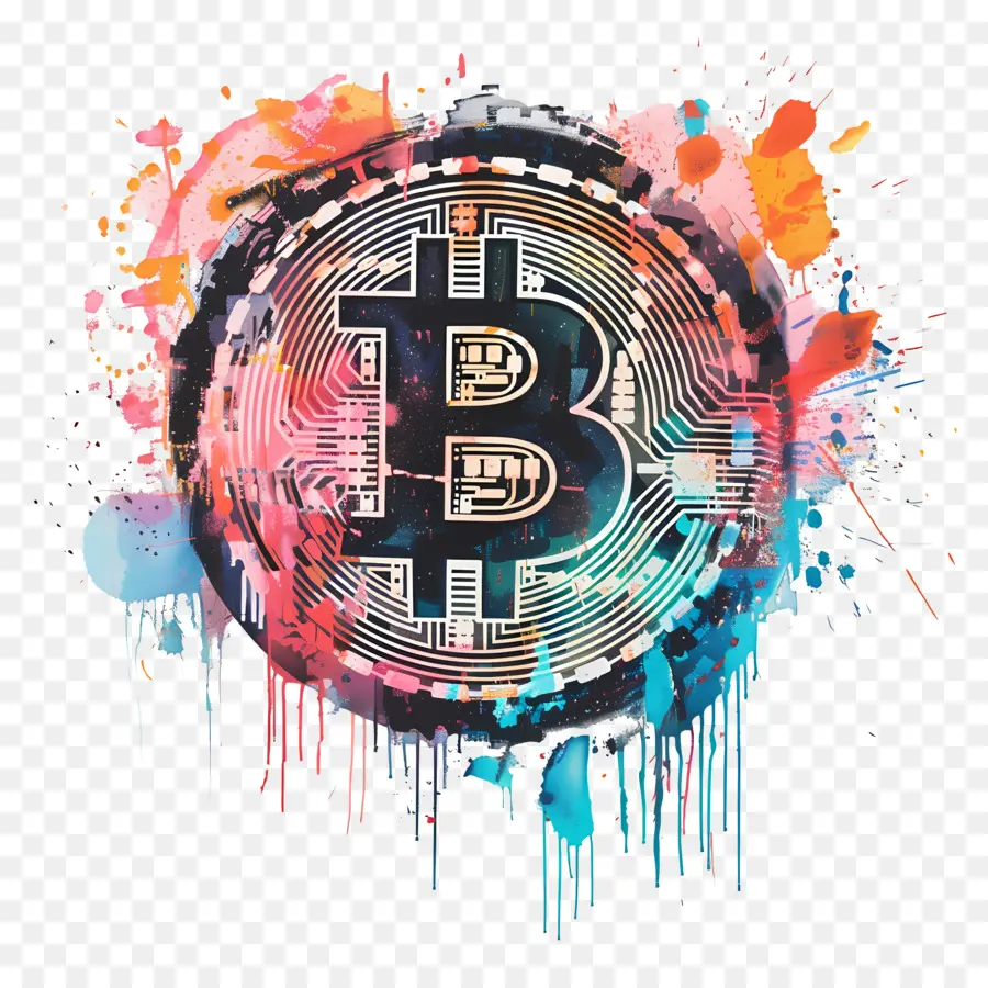 Bitcoin Logo，Lukisan Percikan PNG