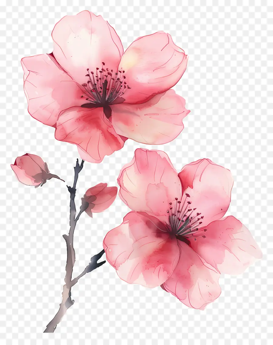 Bunga Merah Muda，Lukisan Cat Air PNG