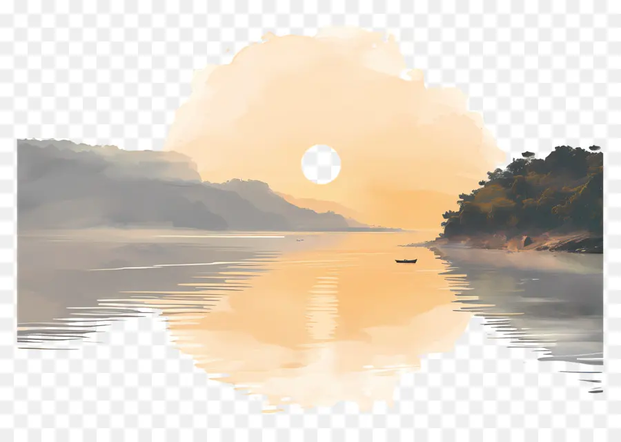 Sungai，Lukisan Cat Air PNG