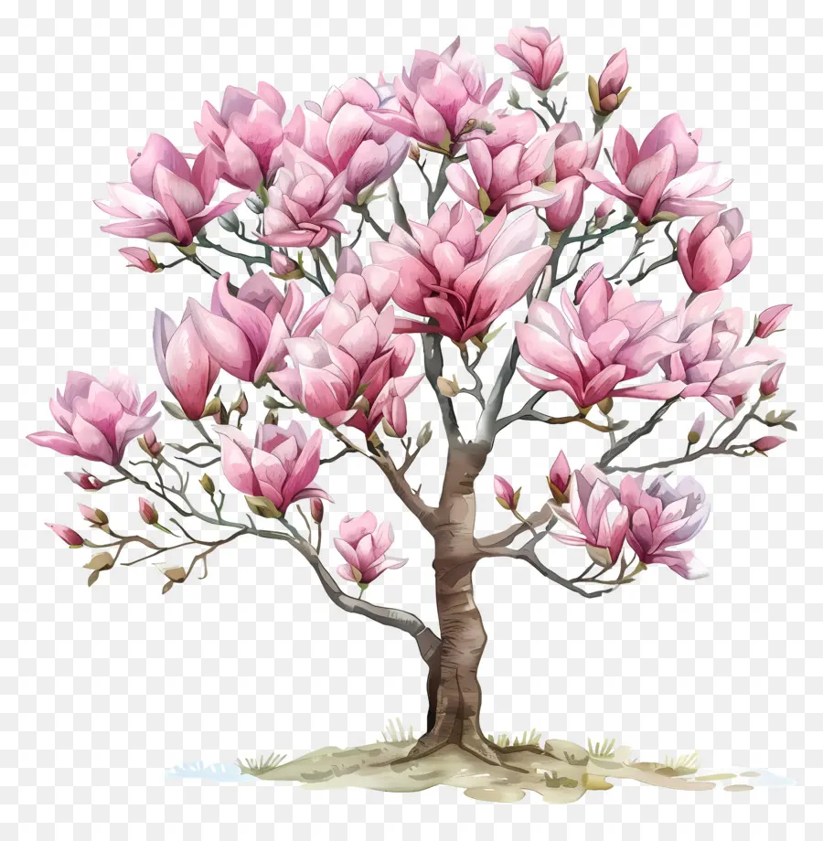 Pohon Magnolia，Bunga Merah Muda PNG