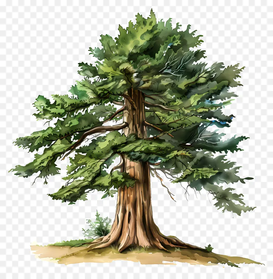 Pohon Cedar，Lukisan Cat Air PNG