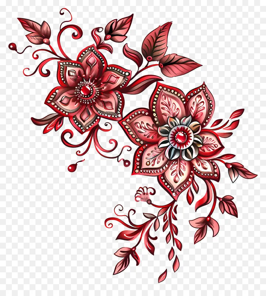 Desain Mehndi Bunga，Desain Bunga Merah PNG