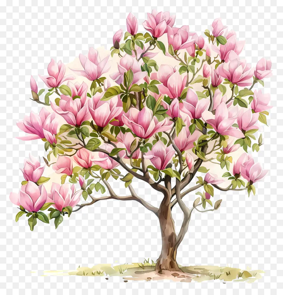 Pohon Magnolia，Pohon Merah Muda Mekar PNG