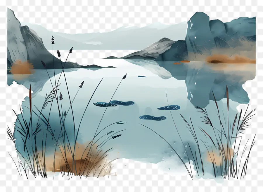 Danau，Lukisan Cat Air PNG