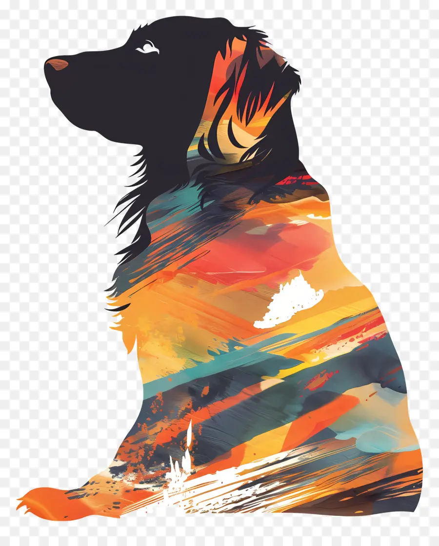 Anjing Siluet，Seni Anjing Berwarna Warni PNG