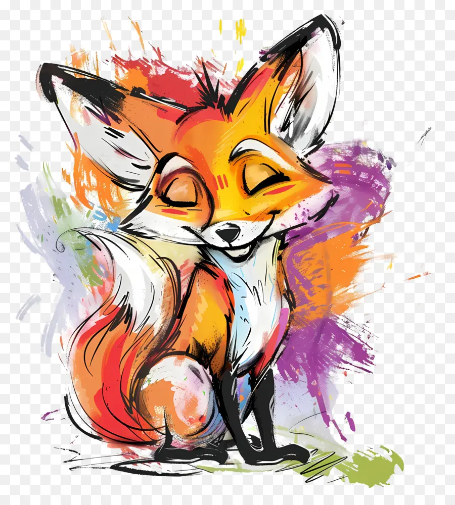Kartun Fox，Lukisan Cat Air PNG