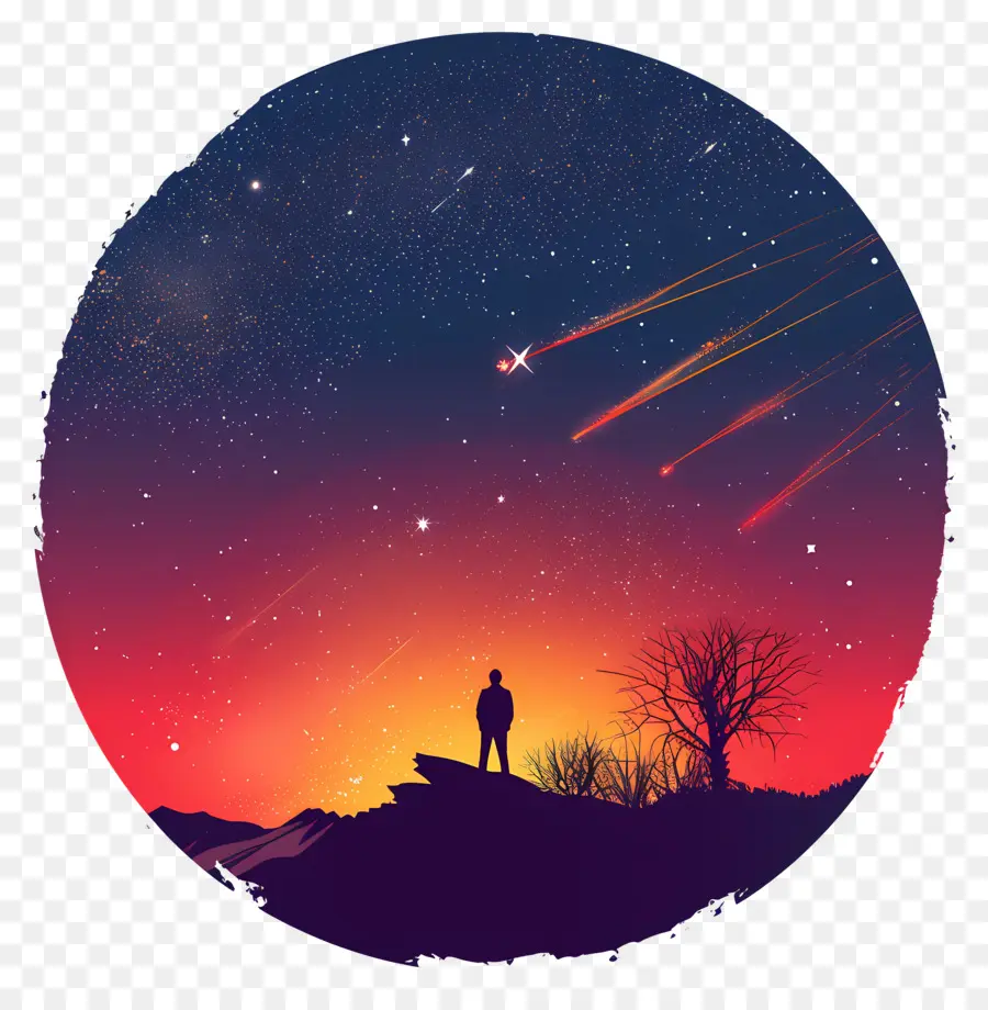 Meteor Menonton Di Malam Hari，Bintang Jatuh PNG