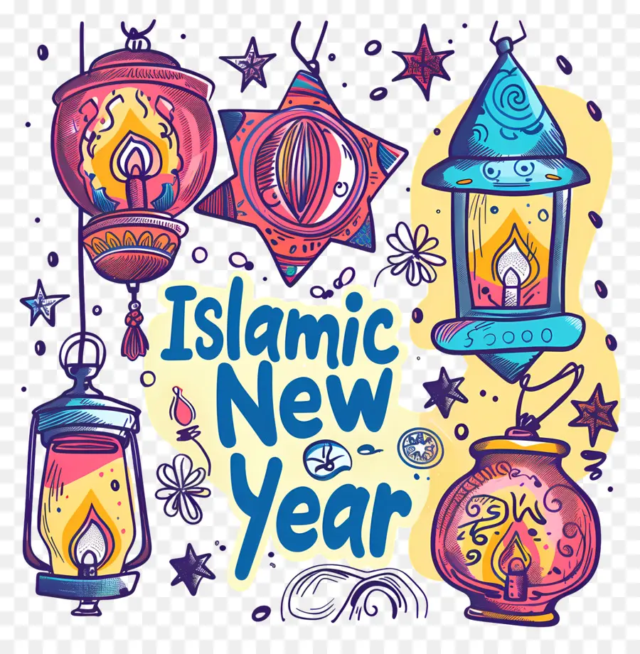 Tahun Baru Islam，Warna Warni Lampion PNG