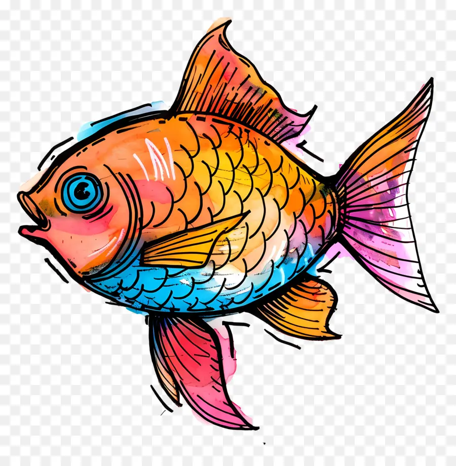 Ikan，Menggambar Cat Air PNG