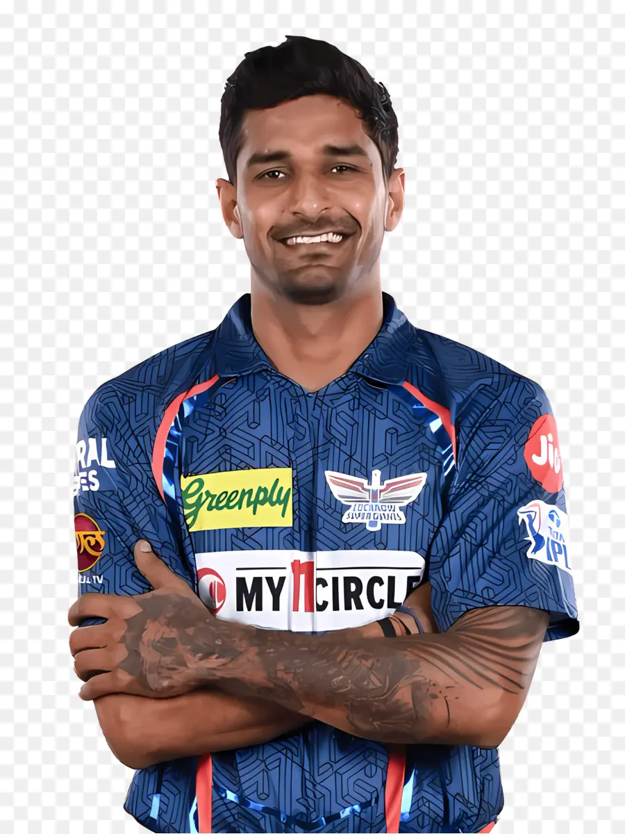 Lucknow Super Raksasa，Pemain Kriket Di Blue Jersey PNG