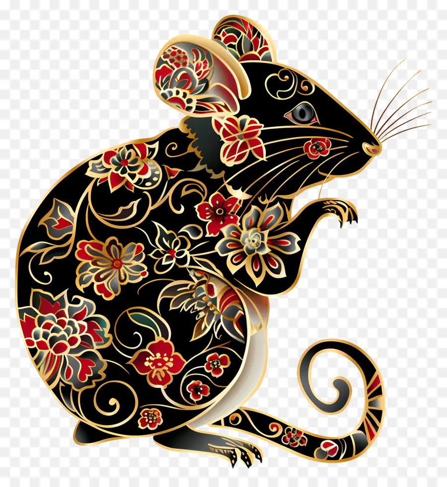 Zodiak Cina，Tikus Hias PNG