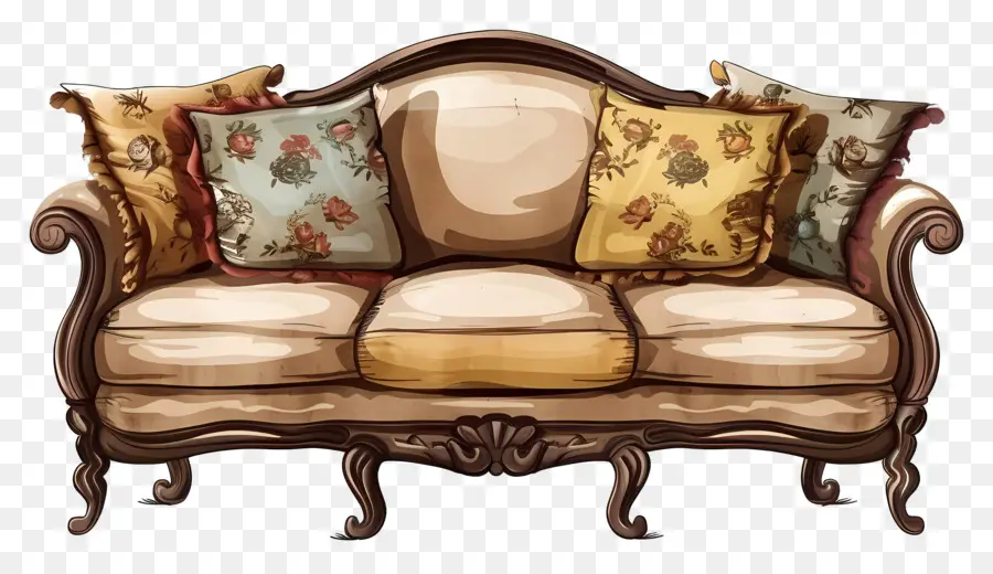 Sofa Dengan Bantal，Sofa Ungu PNG