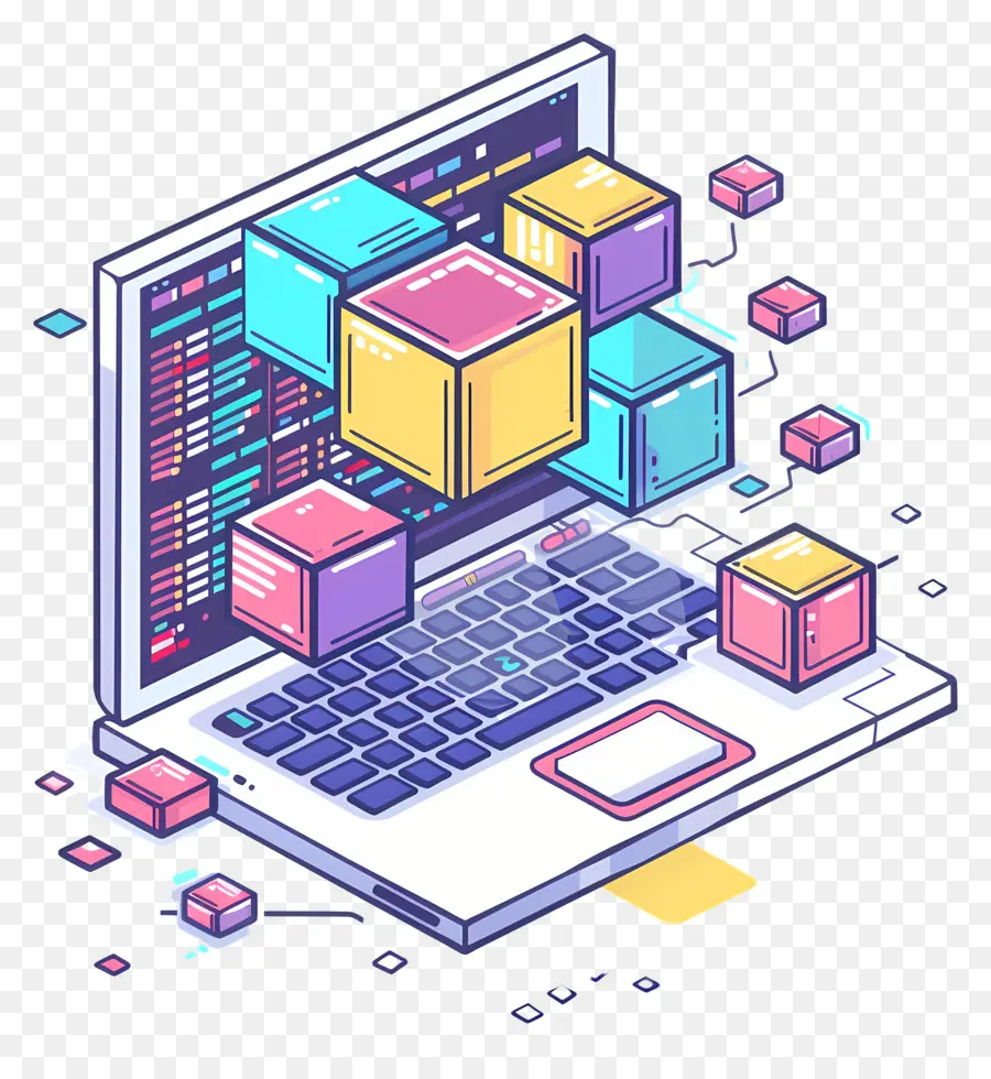 Pengeditan Kode，Laptop Dengan Blok 3d PNG