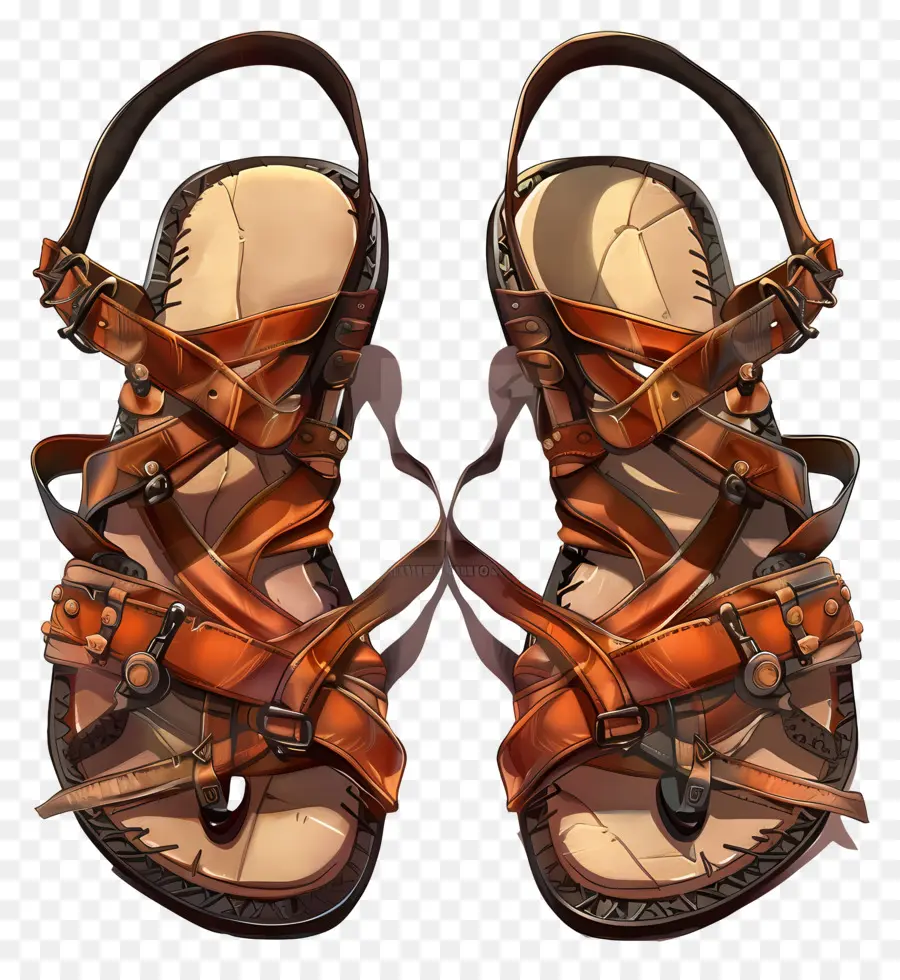 Sandal Gladiator，Kulit Coklat Sepatu PNG