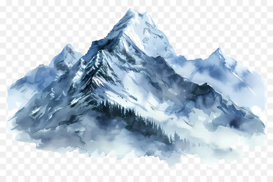 Gunung Salju，Lukisan Cat Air PNG