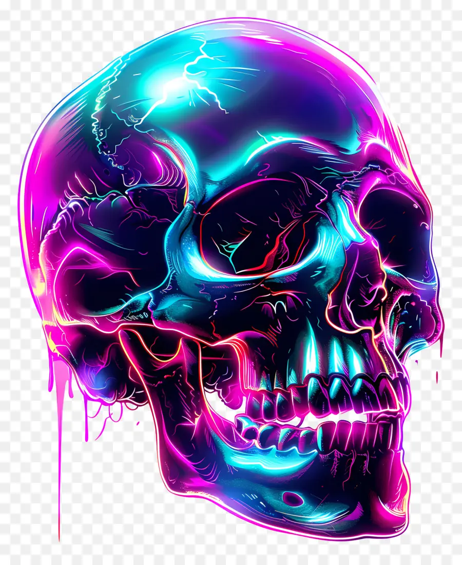 Siluet Tengkorak，Tengkorak Neon PNG