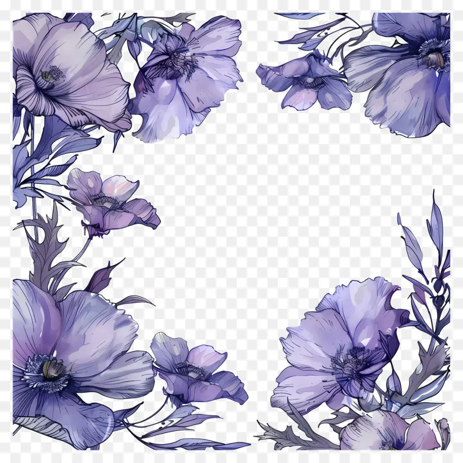 Bingkai Bunga Ungu，Lavender Poppies PNG