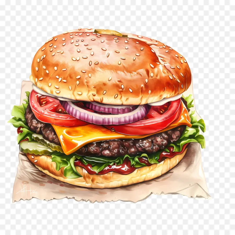 Hamburger，Lukisan Cat Air PNG