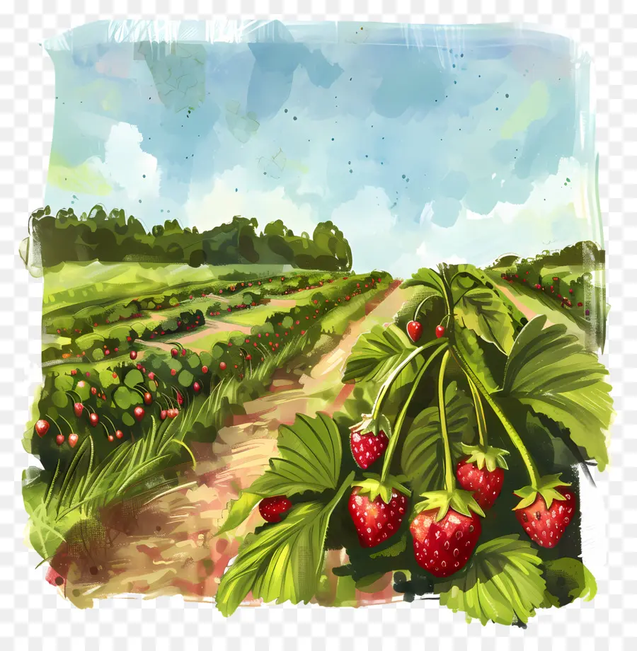 Rumput Strawberry Fields，Lukisan Cat Air PNG