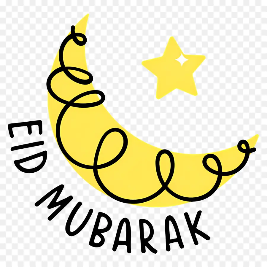 Idul Fitri Mubarak，Bulan Sabit Kuning PNG